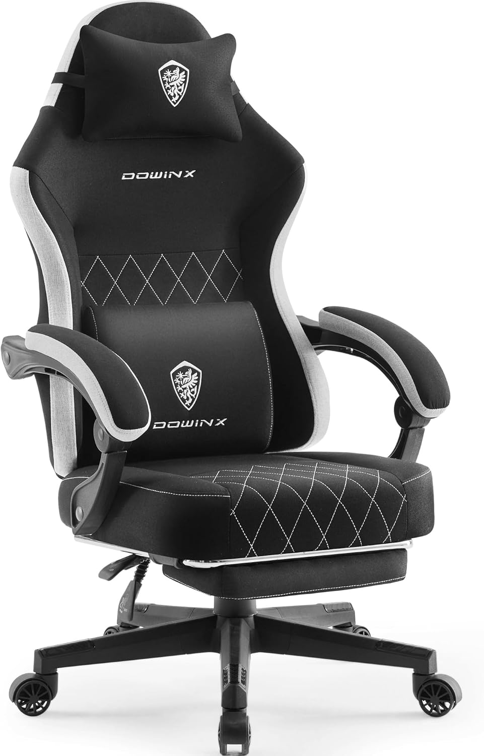 Dowinx Gaming Chair Fabric with Pocket Spring Cushion, High Back Ergonomic Computer Chair with Footrest for Adults, Massage Lumbar Support Swivel Game Chair for Office Gaming 300LBS, Black - Grand Goldman
