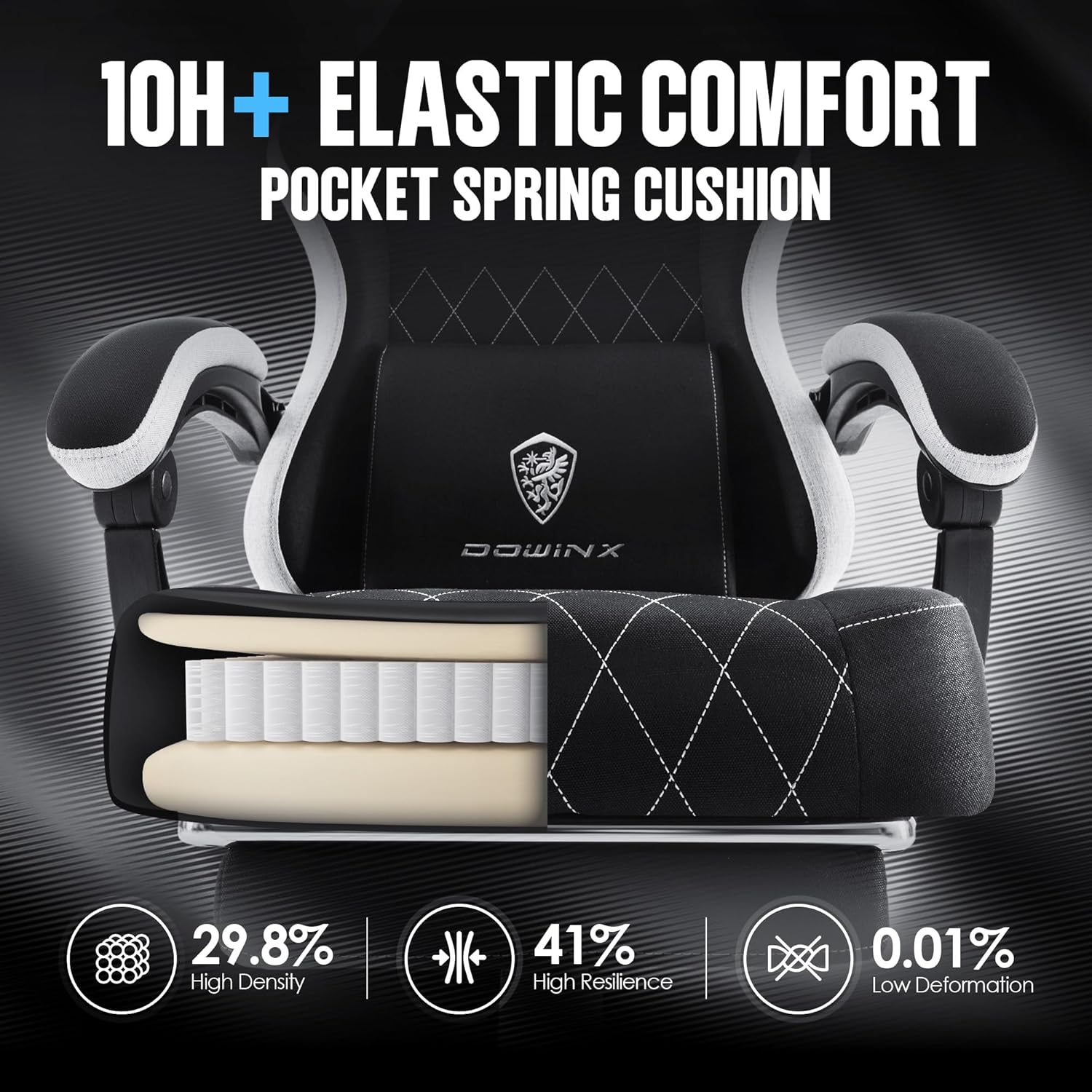 Dowinx Gaming Chair Fabric with Pocket Spring Cushion, High Back Ergonomic Computer Chair with Footrest for Adults, Massage Lumbar Support Swivel Game Chair for Office Gaming 300LBS, Black - Grand Goldman