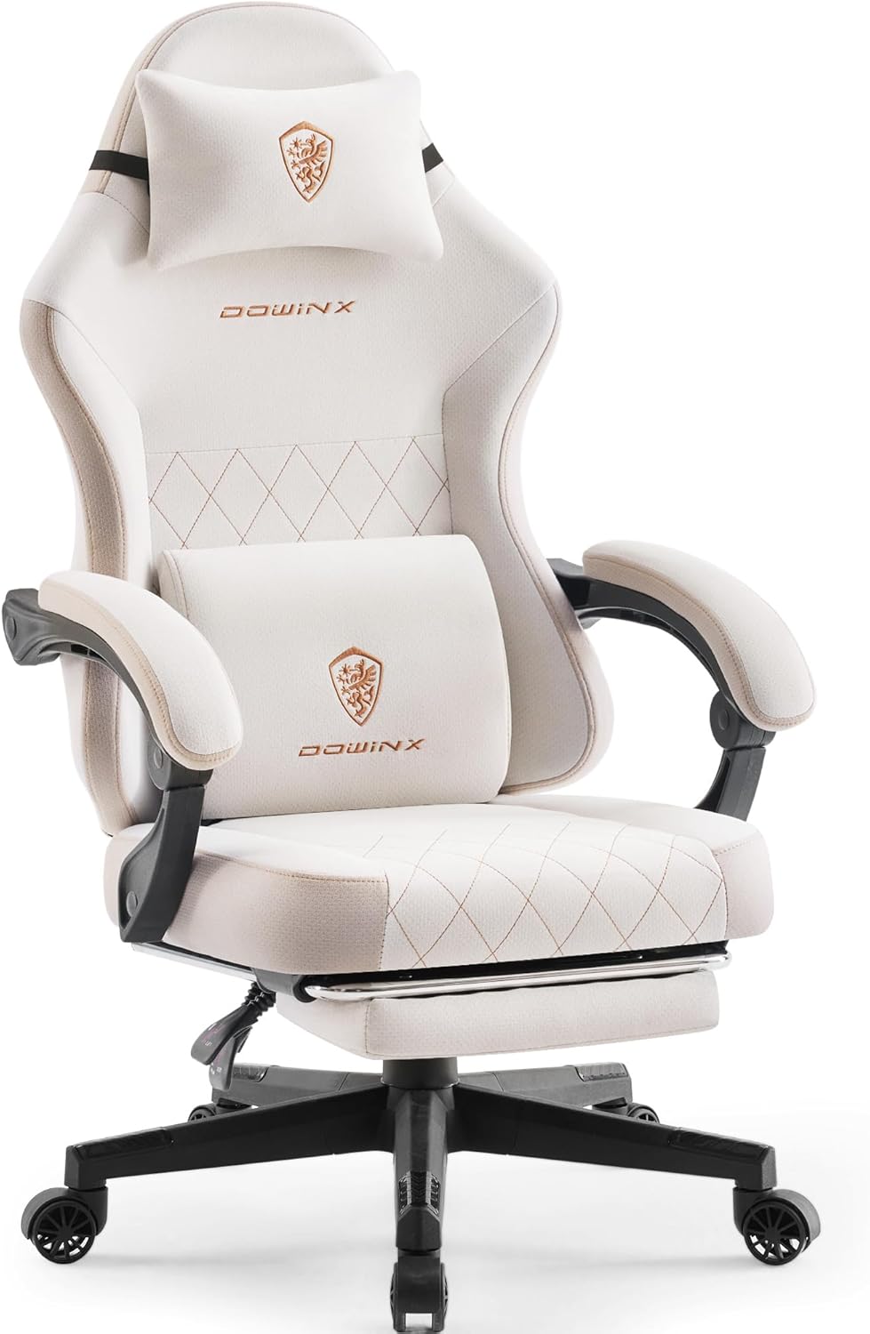 Dowinx Gaming Chair Fabric with Pocket Spring Cushion, High Back Ergonomic Computer Chair with Footrest for Adults, Massage Lumbar Support Swivel Game Chair for Office Gaming 300LBS, Black - Grand Goldman