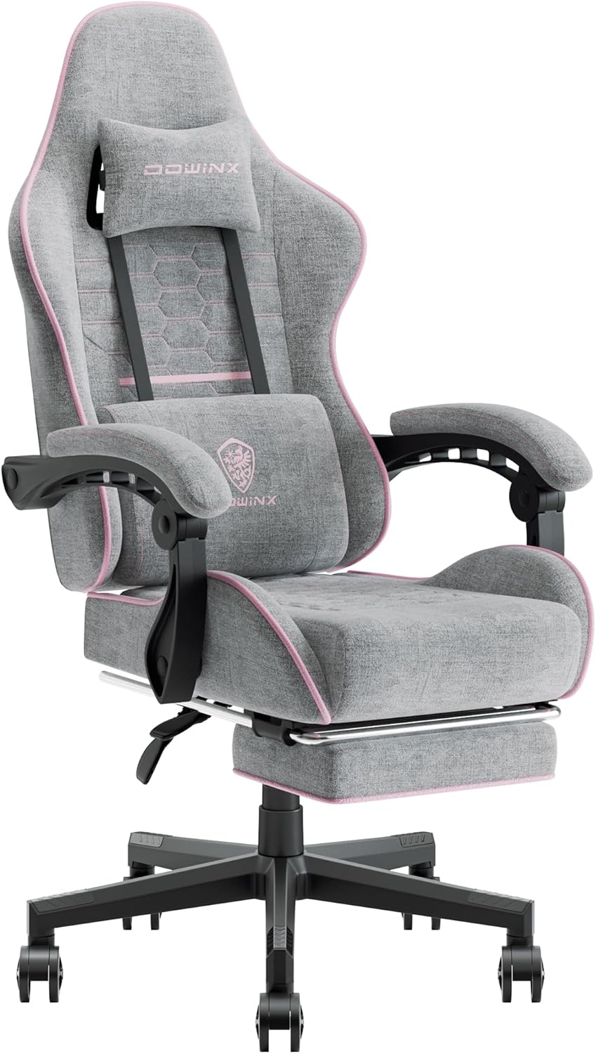 Dowinx Gaming Chair Fabric with Pocket Spring Cushion, Massage Game Chair Cloth with Headrest, Ergonomic Computer Chair with Footrest 290LBS, Black - Grand Goldman