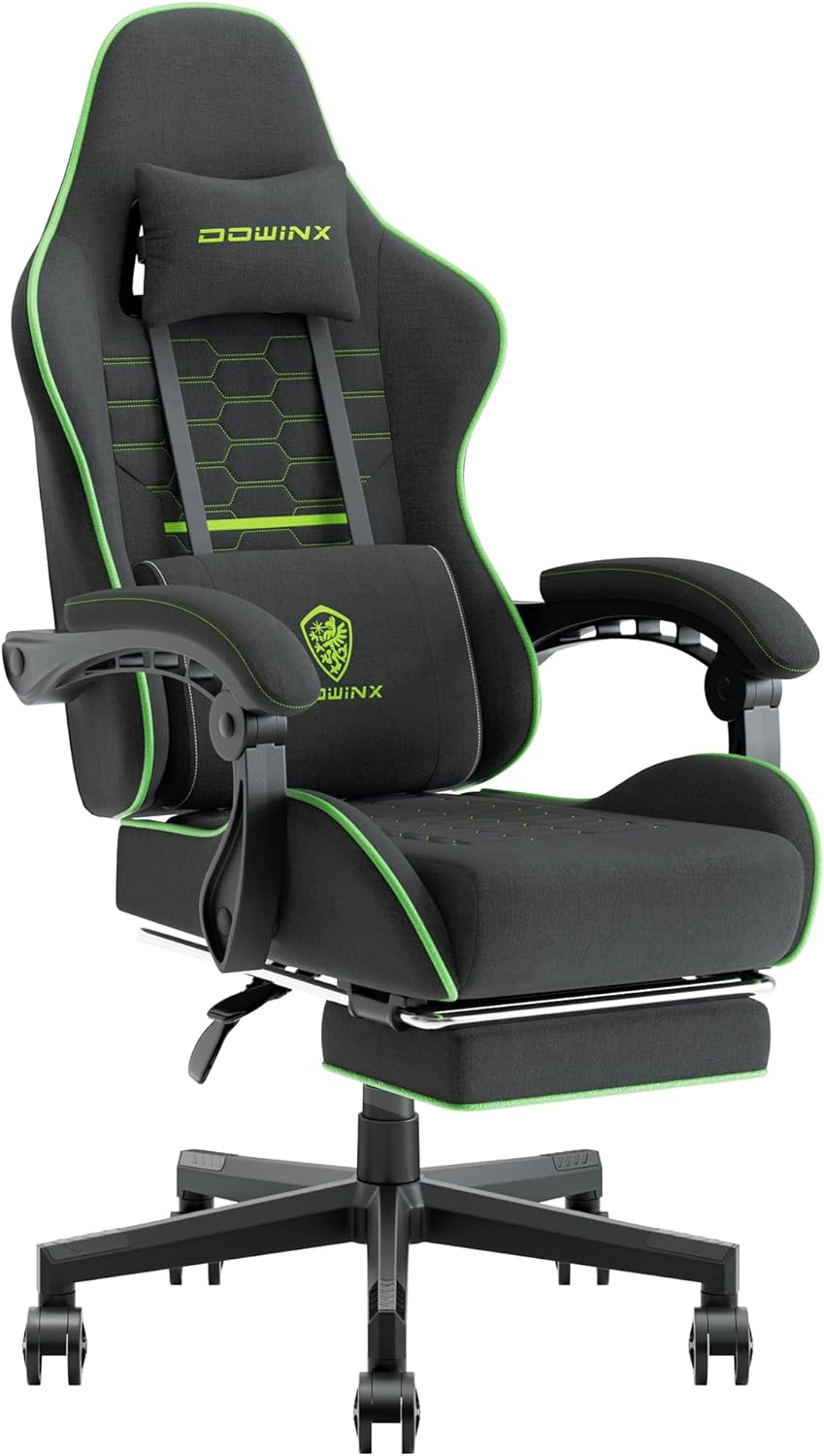 Dowinx Gaming Chair Fabric with Pocket Spring Cushion, Massage Game Chair Cloth with Headrest, Ergonomic Computer Chair with Footrest 290LBS, Black - Grand Goldman