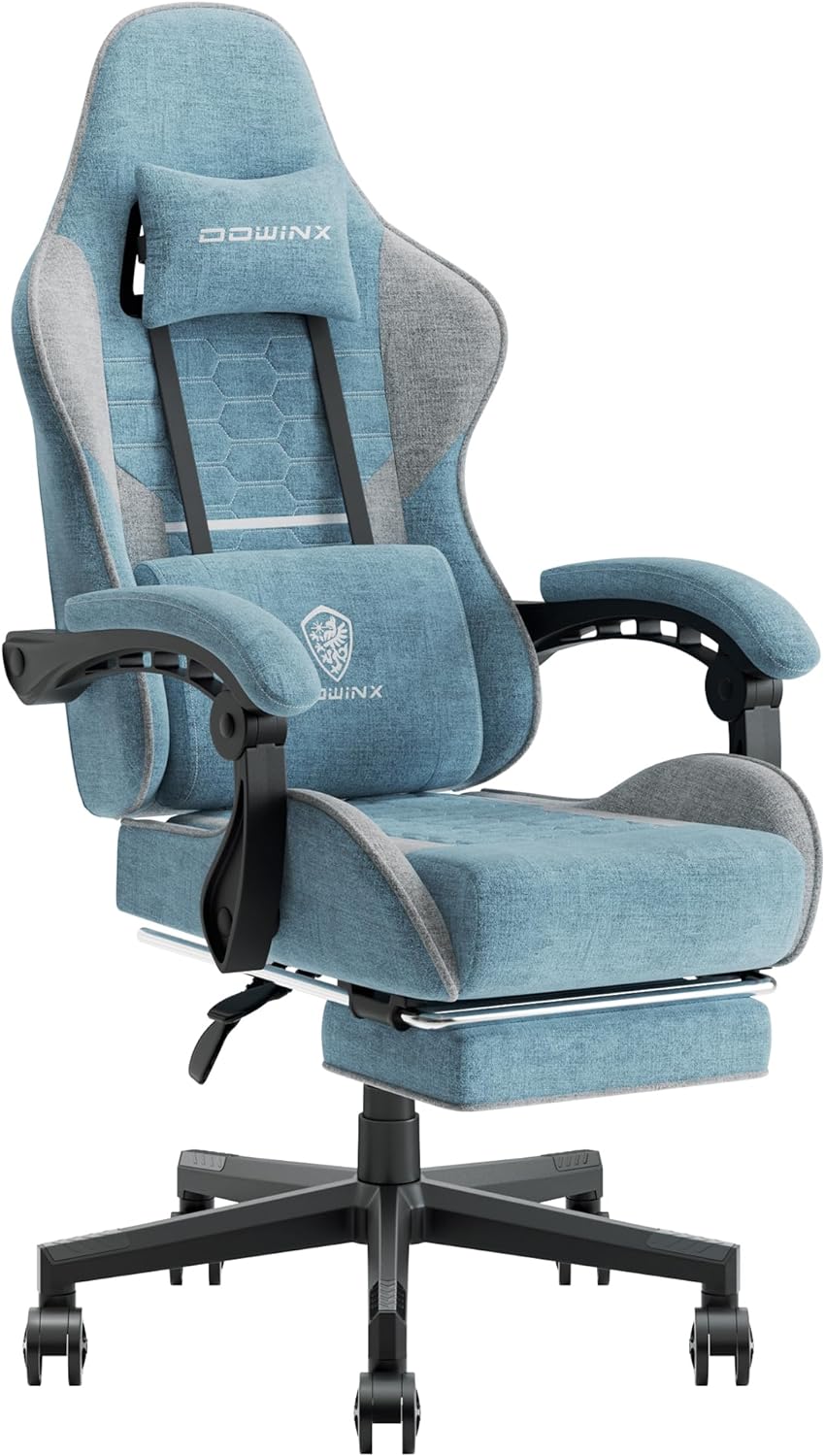 Dowinx Gaming Chair Fabric with Pocket Spring Cushion, Massage Game Chair Cloth with Headrest, Ergonomic Computer Chair with Footrest 290LBS, Black - Grand Goldman