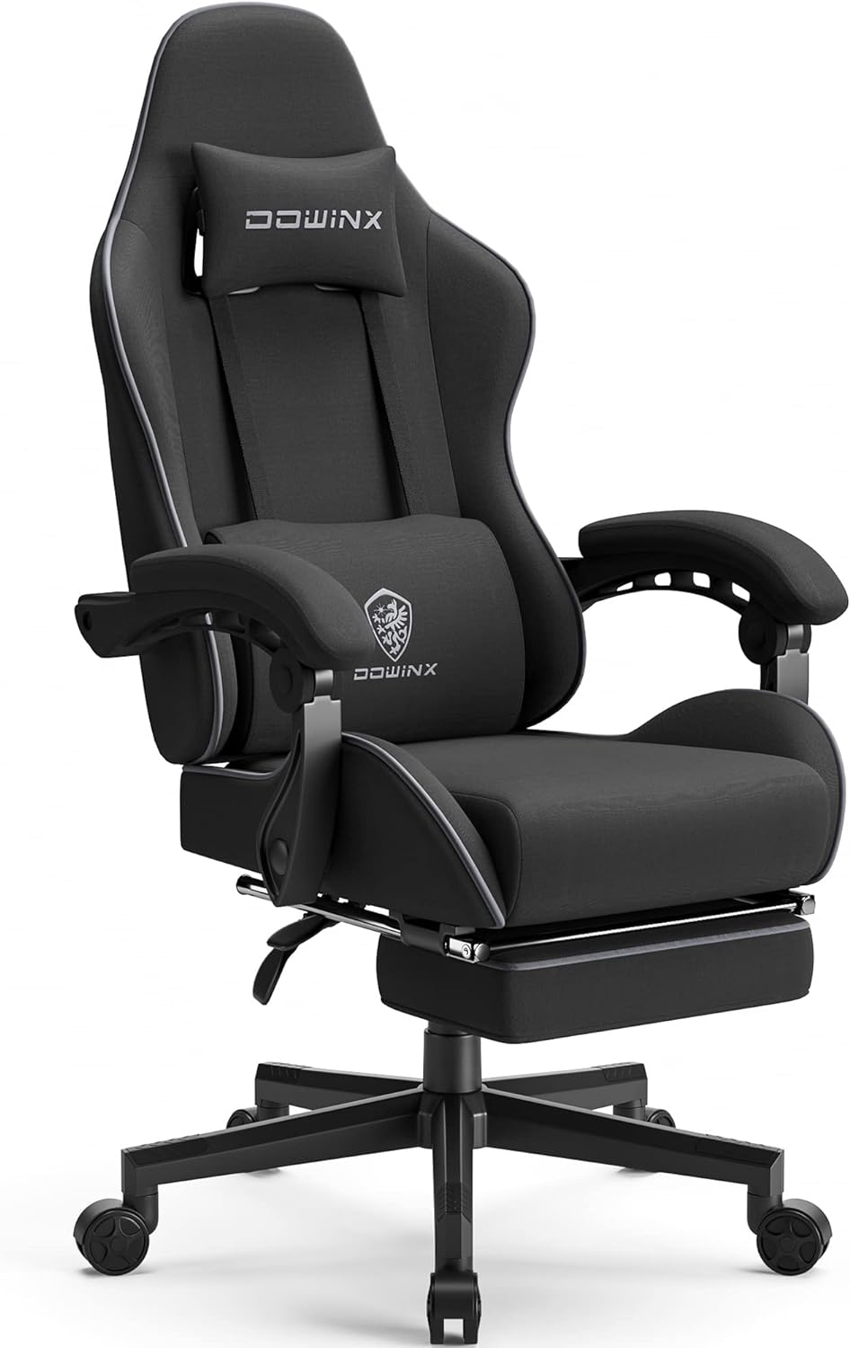 Dowinx Gaming Chair Fabric with Pocket Spring Cushion, Massage Game Chair Cloth with Headrest, Ergonomic Computer Chair with Footrest 290LBS, Black - Grand Goldman