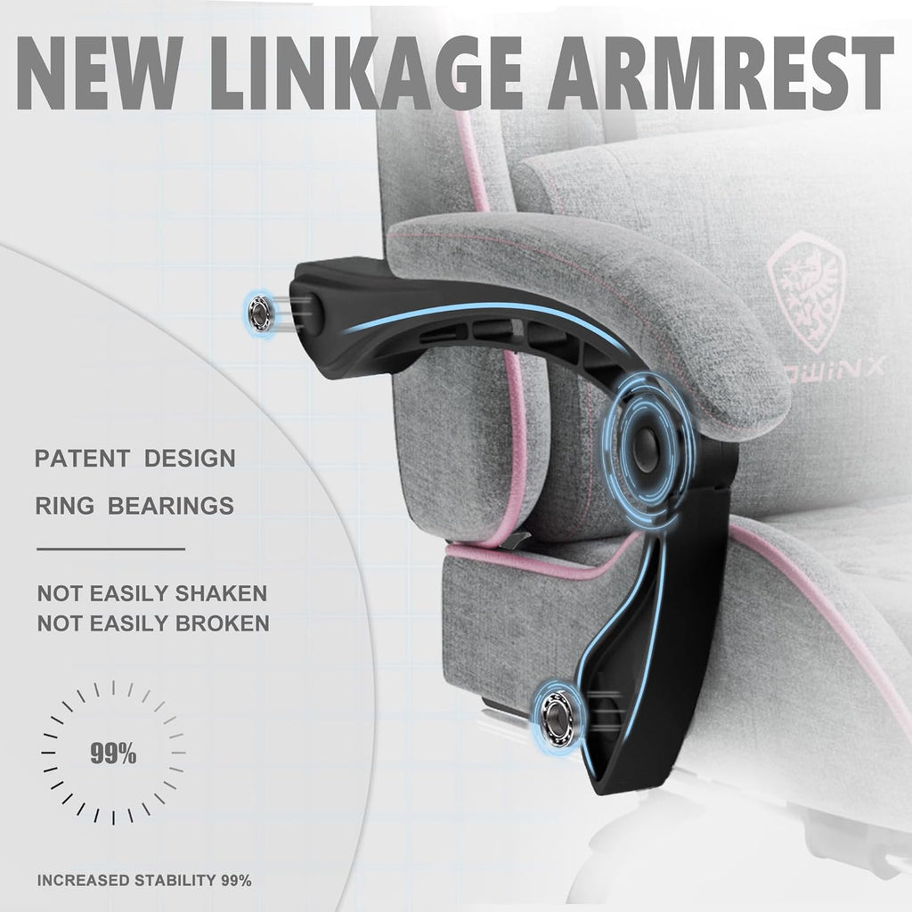 Dowinx Gaming Chair Fabric with Pocket Spring Cushion, Massage Game Chair Cloth with Headrest, Ergonomic Computer Chair with Footrest 290LBS, Black - Grand Goldman