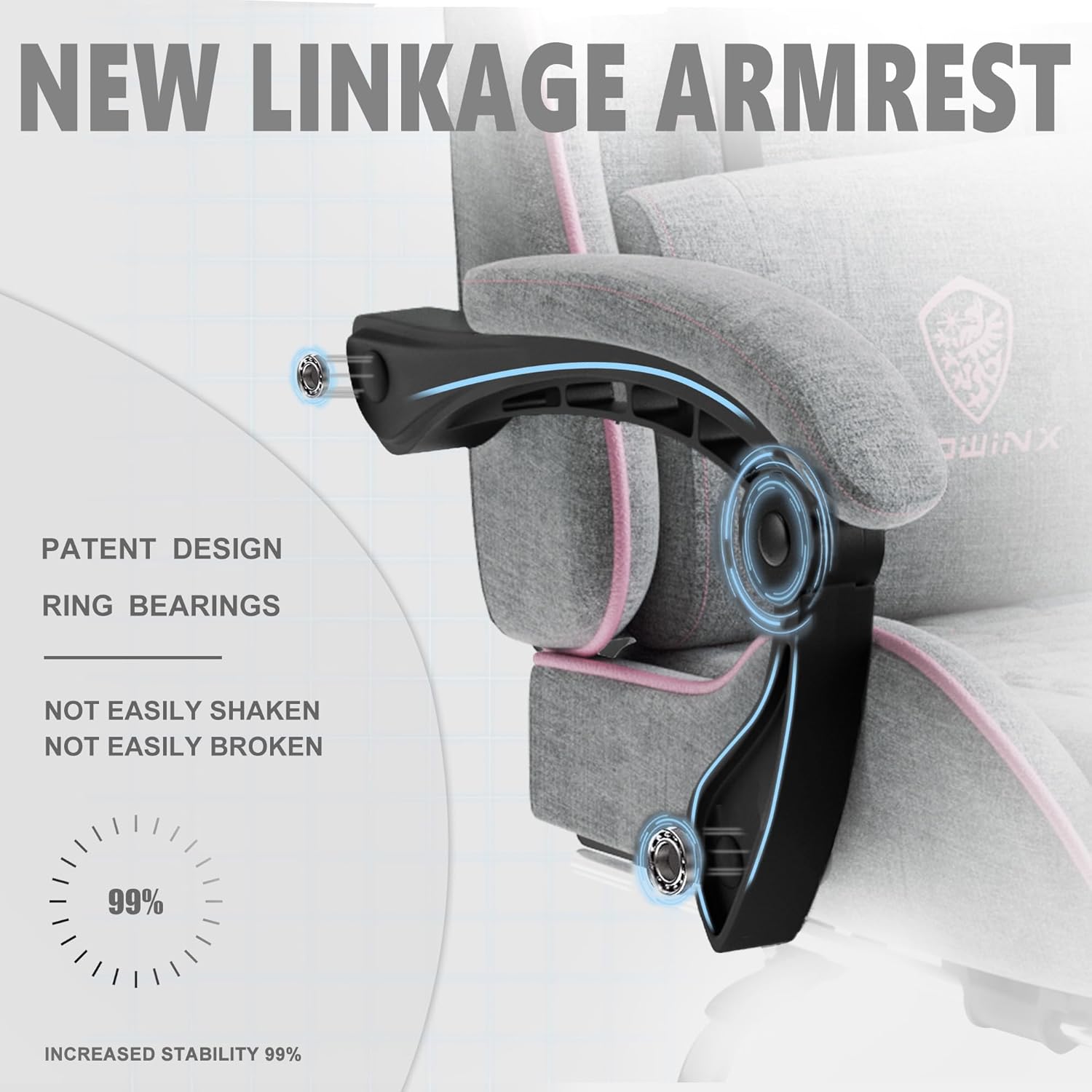 Dowinx Gaming Chair Fabric with Pocket Spring Cushion, Massage Game Chair Cloth with Headrest, Ergonomic Computer Chair with Footrest 290LBS, Black - Grand Goldman