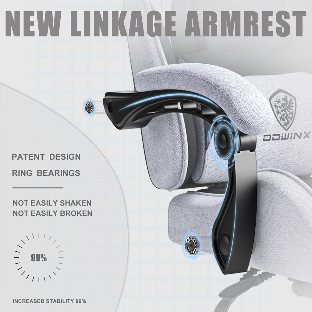 Dowinx Gaming Chair Fabric with Pocket Spring Cushion, Massage Game Chair Cloth with Headrest, Ergonomic Computer Chair with Footrest 290LBS, Black - Grand Goldman