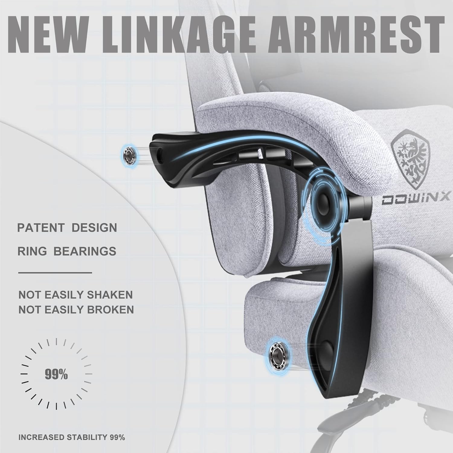 Dowinx Gaming Chair Fabric with Pocket Spring Cushion, Massage Game Chair Cloth with Headrest, Ergonomic Computer Chair with Footrest 290LBS, Black - Grand Goldman