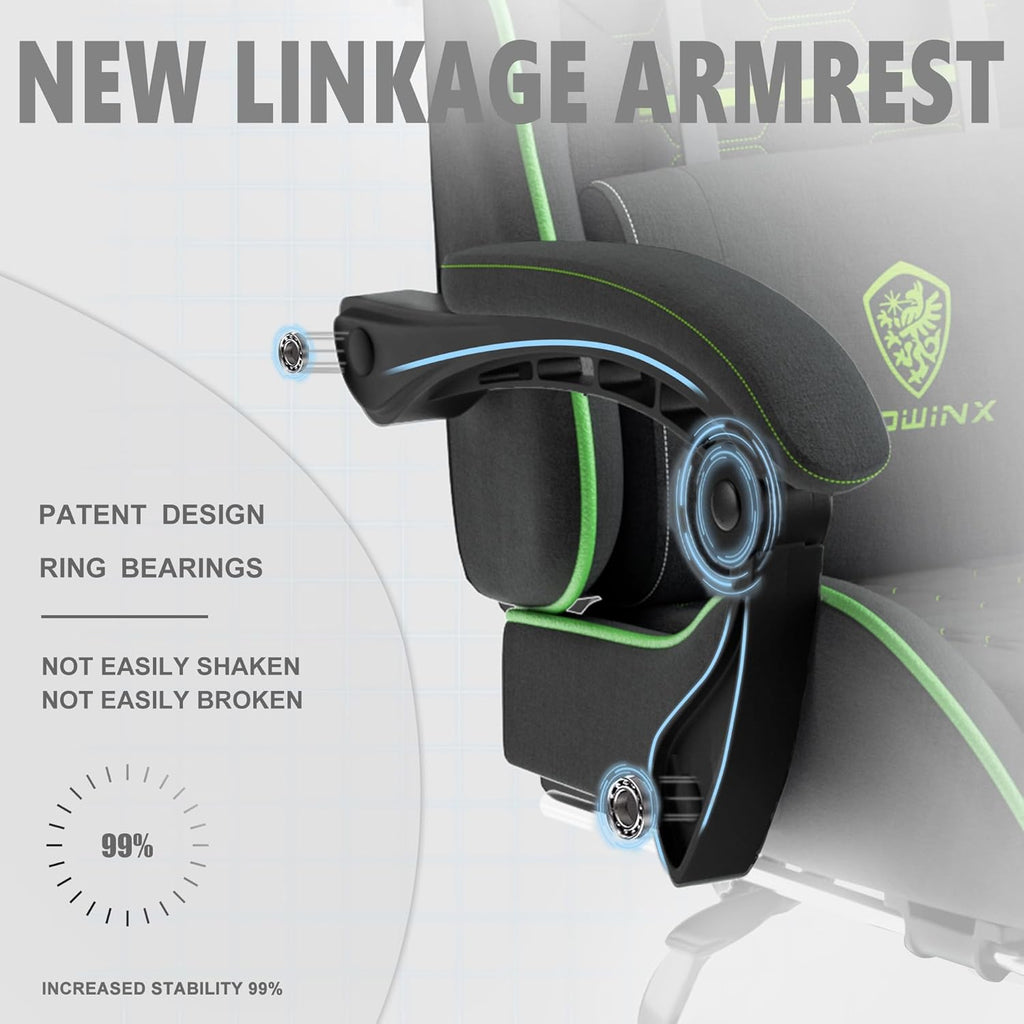 Dowinx Gaming Chair Fabric with Pocket Spring Cushion, Massage Game Chair Cloth with Headrest, Ergonomic Computer Chair with Footrest 290LBS, Black - Grand Goldman