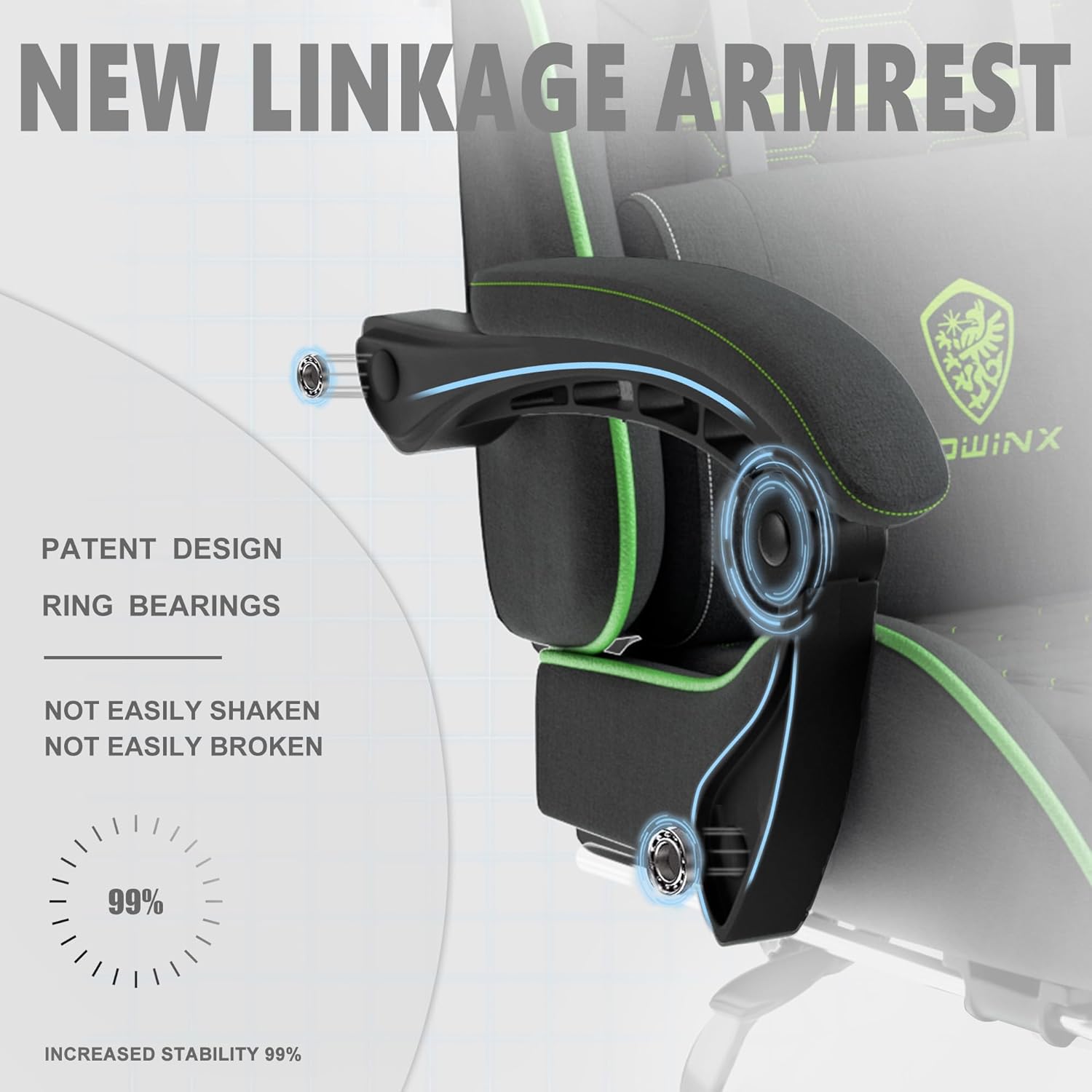 Dowinx Gaming Chair Fabric with Pocket Spring Cushion, Massage Game Chair Cloth with Headrest, Ergonomic Computer Chair with Footrest 290LBS, Black - Grand Goldman