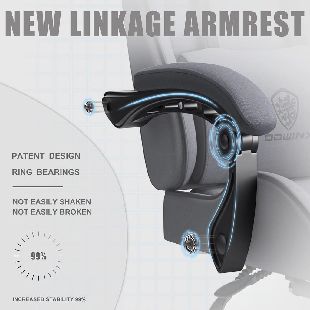 Dowinx Gaming Chair Fabric with Pocket Spring Cushion, Massage Game Chair Cloth with Headrest, Ergonomic Computer Chair with Footrest 290LBS, Black - Grand Goldman