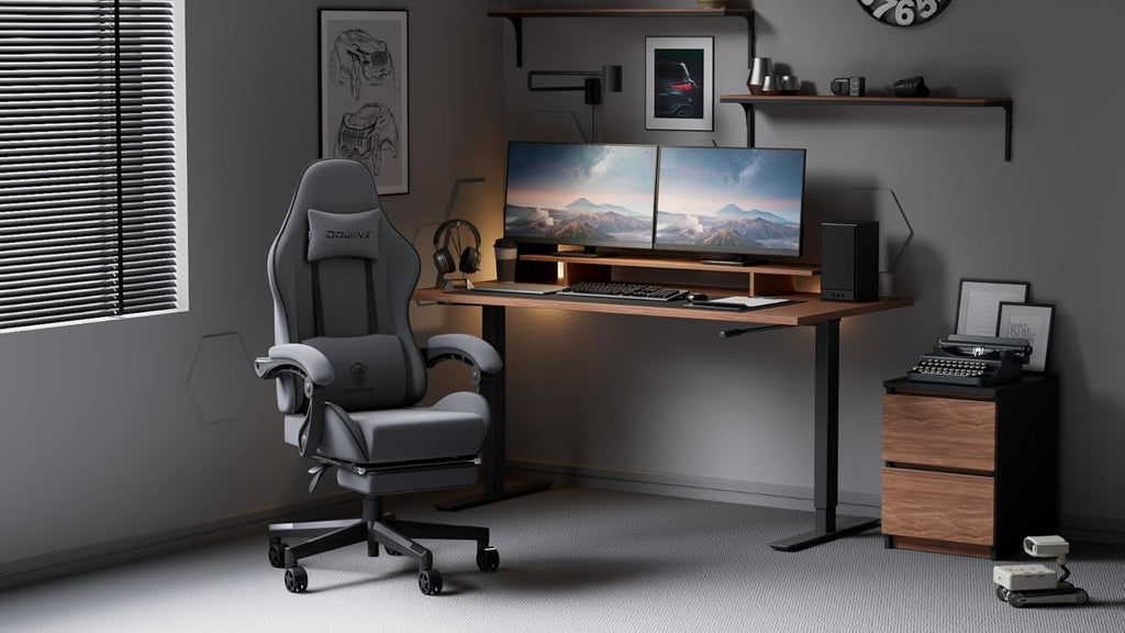 Dowinx Gaming Chair Fabric with Pocket Spring Cushion, Massage Game Chair Cloth with Headrest, Ergonomic Computer Chair with Footrest 290LBS, Black - Grand Goldman