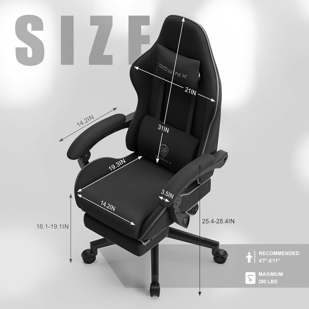 Dowinx Gaming Chair Fabric with Pocket Spring Cushion, Massage Game Chair Cloth with Headrest, Ergonomic Computer Chair with Footrest 290LBS, Black - Grand Goldman