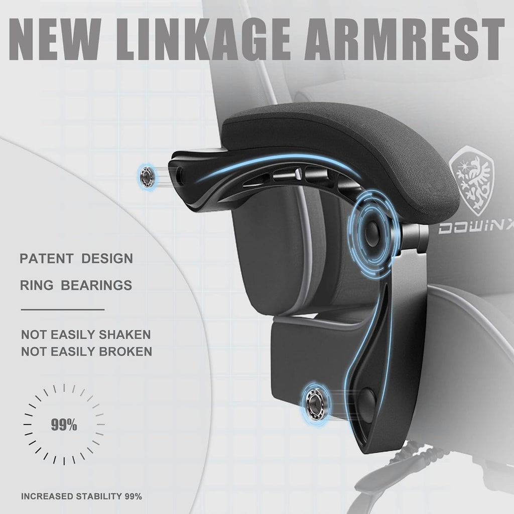 Dowinx Gaming Chair Fabric with Pocket Spring Cushion, Massage Game Chair Cloth with Headrest, Ergonomic Computer Chair with Footrest 290LBS, Black - Grand Goldman