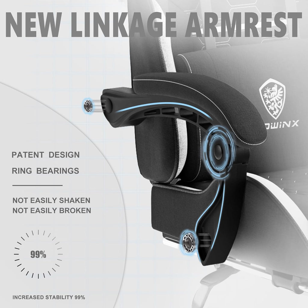 Dowinx Gaming Chair Fabric with Pocket Spring Cushion, Massage Game Chair Cloth with Headrest, Ergonomic Computer Chair with Footrest 290LBS, Black - Grand Goldman