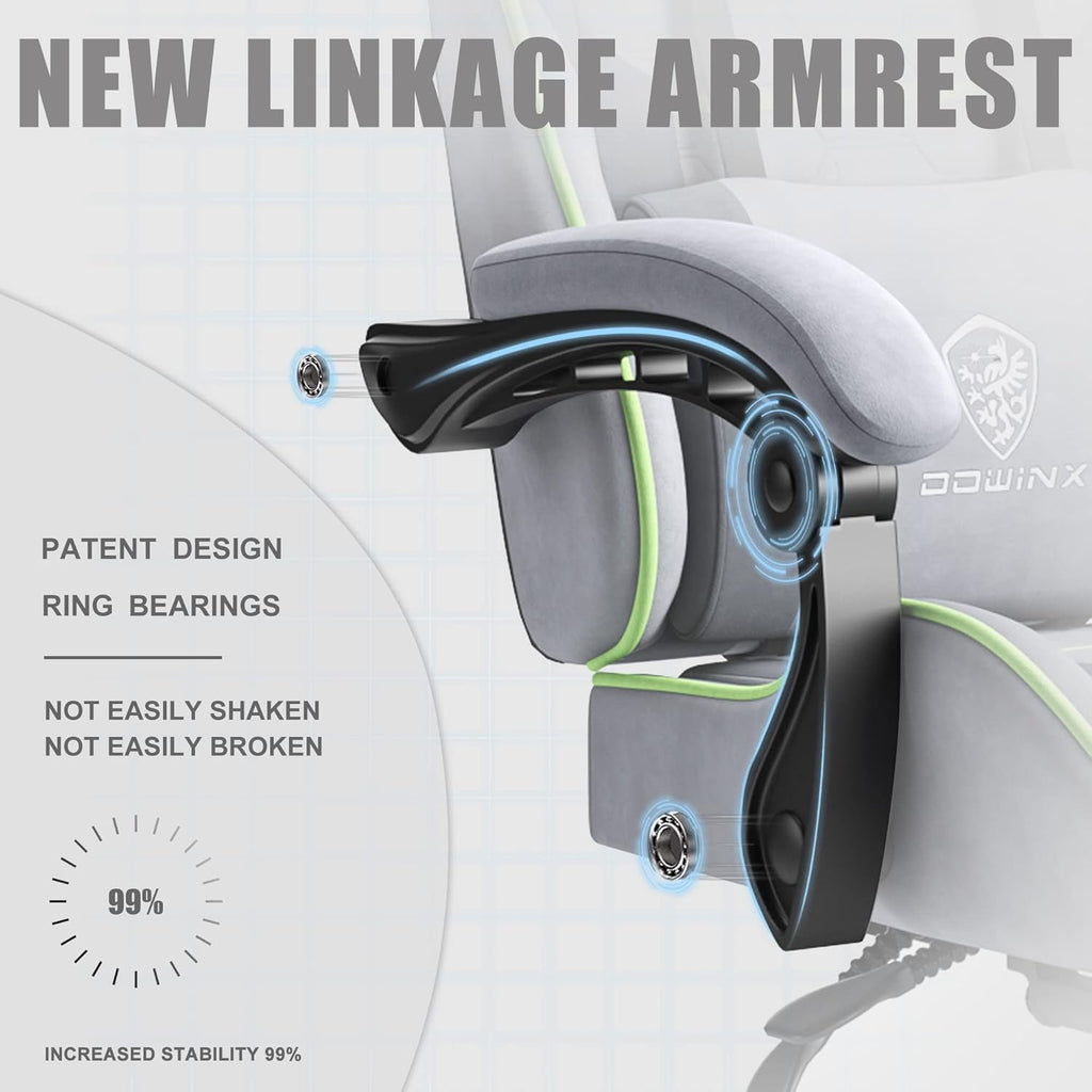 Dowinx Gaming Chair Fabric with Pocket Spring Cushion, Massage Game Chair Cloth with Headrest, Ergonomic Computer Chair with Footrest 290LBS, Black - Grand Goldman