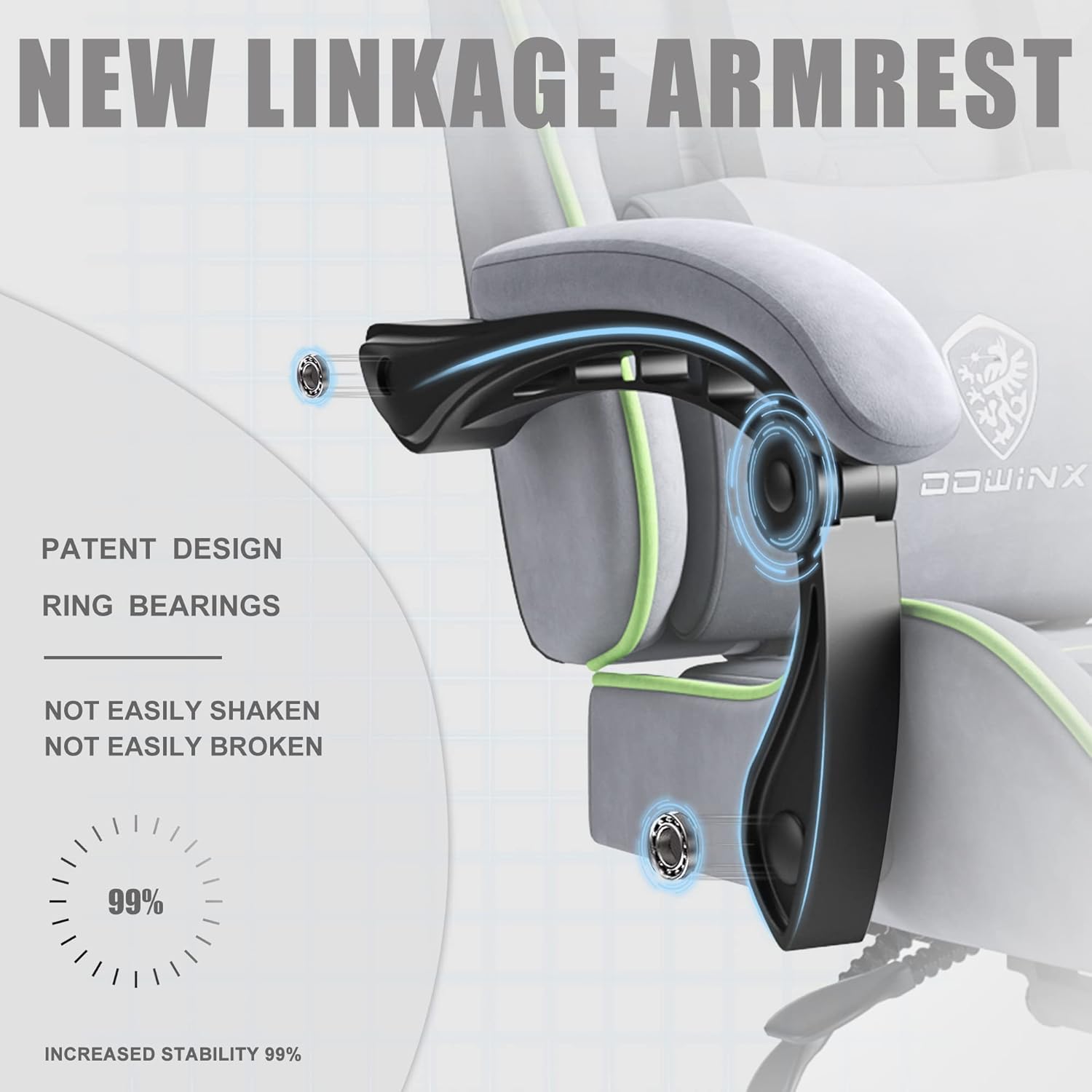 Dowinx Gaming Chair Fabric with Pocket Spring Cushion, Massage Game Chair Cloth with Headrest, Ergonomic Computer Chair with Footrest 290LBS, Black - Grand Goldman