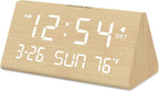 DreamSky Digital Alarm Clocks for Bedrooms - Wooden Desk Clock with Date, Day of Week, USB Port, Temperature, Dimmer for Bedside Table, Living Room, Office, Adjustable Volume, Auto DST, Wood Decor - Grand Goldman