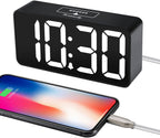 DreamSky Small Digital Alarm Clock for Bederoom, Large Big Numbers Display with Brightness Dimmer, Electric Bedside Desk Clock with USB Charging Port, Adjustable Alarm Volume, 12/24H, Snooze - Grand Goldman