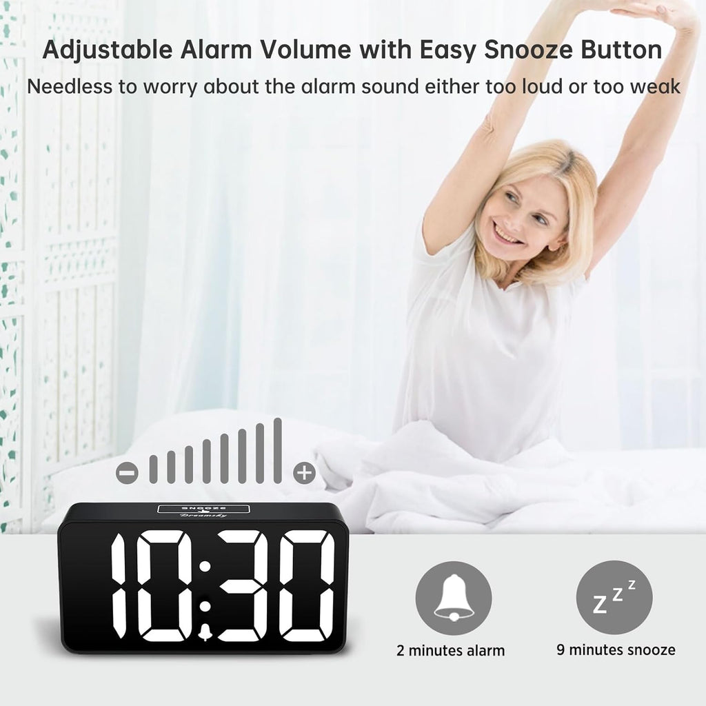 DreamSky Small Digital Alarm Clock for Bederoom, Large Big Numbers Display with Brightness Dimmer, Electric Bedside Desk Clock with USB Charging Port, Adjustable Alarm Volume, 12/24H, Snooze - Grand Goldman