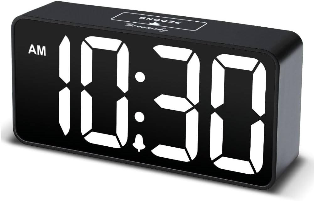 DreamSky Small Digital Alarm Clock for Bederoom, Large Big Numbers Display with Brightness Dimmer, Electric Bedside Desk Clock with USB Charging Port, Adjustable Alarm Volume, 12/24H, Snooze - Grand Goldman