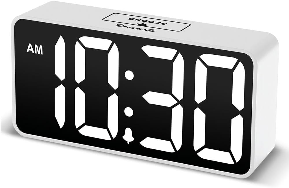 DreamSky Small Digital Alarm Clock for Bederoom, Large Big Numbers Display with Brightness Dimmer, Electric Bedside Desk Clock with USB Charging Port, Adjustable Alarm Volume, 12/24H, Snooze - Grand Goldman