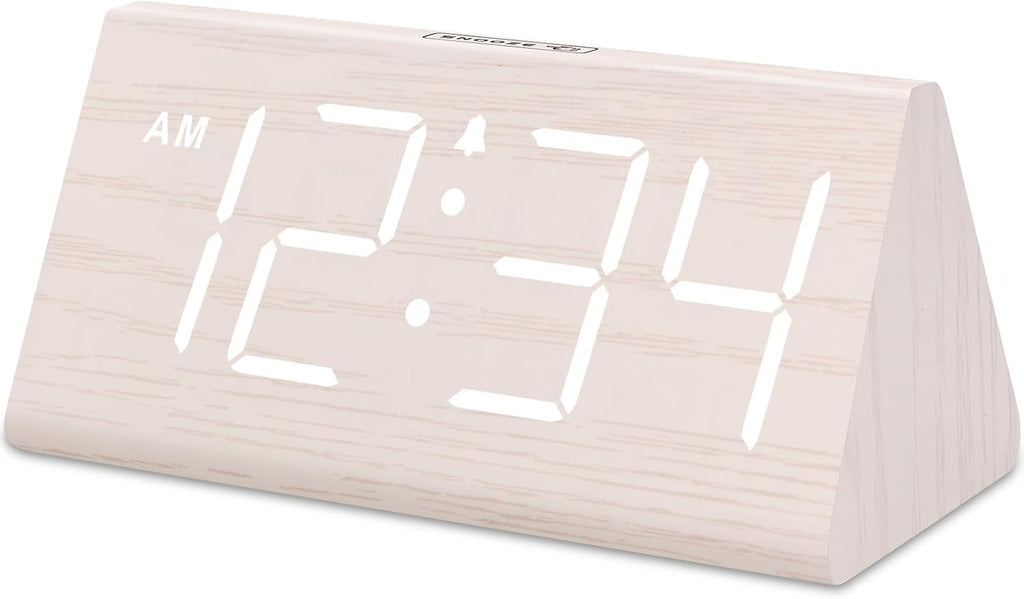 DreamSky Wooden Digital Alarm Clocks for Bedrooms - Electric Desk Clock with Large Numbers, USB Port, Loud Alarm for Heavy Sleepers, Adjustable Volume, Dimmer, Snooze, DST, 12/24H, Wood Décor Gifts - Grand Goldman