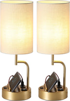 Dreamholder Table Lamp with 3 USB Charging Ports, Modern Desk Lamp with AC Outlet and Phone Stands, Perfect Bedside Lamp for Bedroom, Living Room, Office (Pack of 2), Cream - Grand Goldman