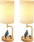 Dreamholder Table Lamp with 3 USB Charging Ports, Modern Desk Lamp with AC Outlet and Phone Stands, Perfect Bedside Lamp for Bedroom, Living Room, Office (Pack of 2), Cream - Grand Goldman