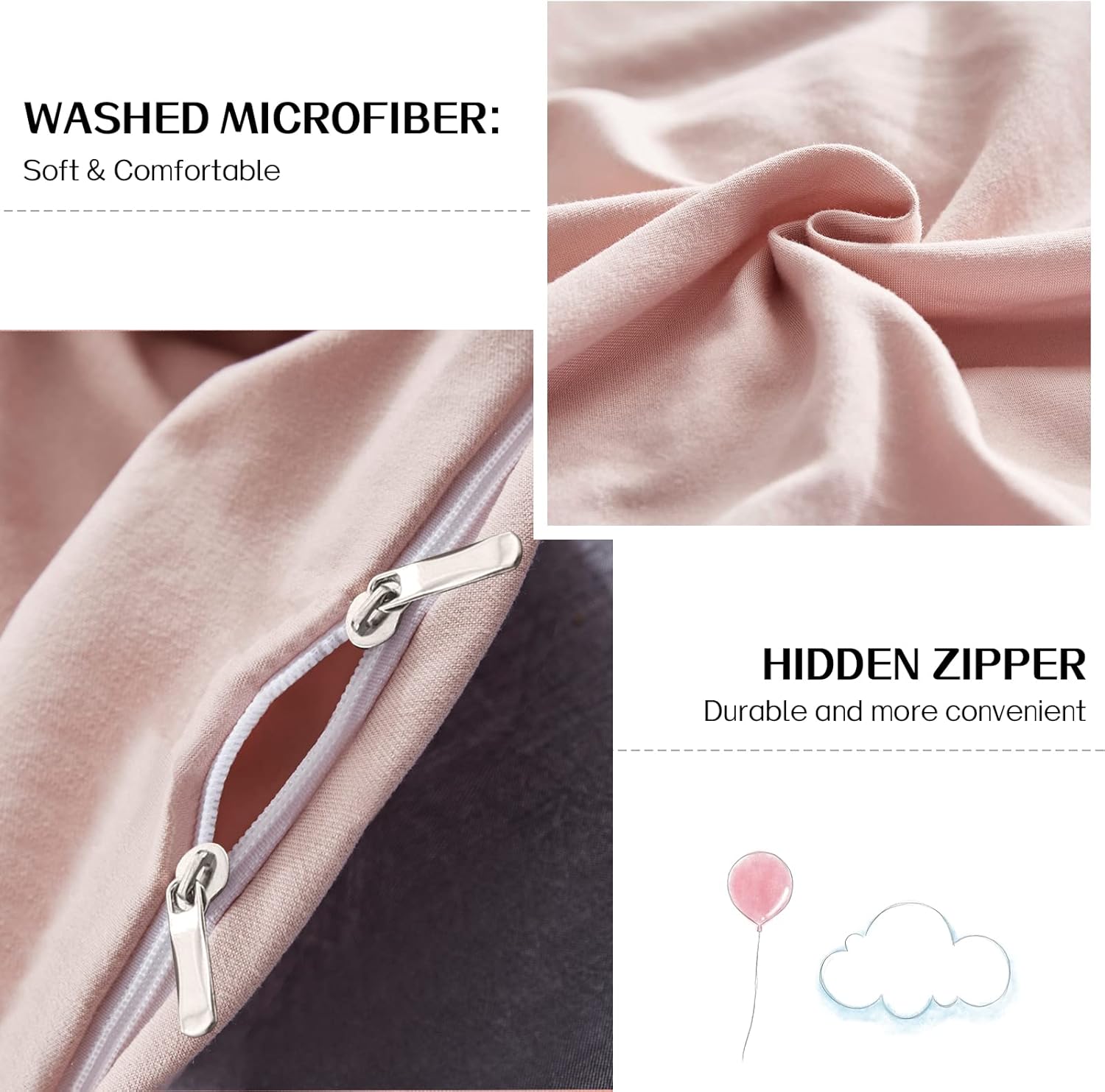 Dreaming Wapiti Duvet Cover Queen,Washed Microfiber Pink Queen Size Duvet Cover Set,Solid Color - Soft and Breathable with Zipper Closure & Corner Ties (Pink Mocha, Queen) - Grand Goldman