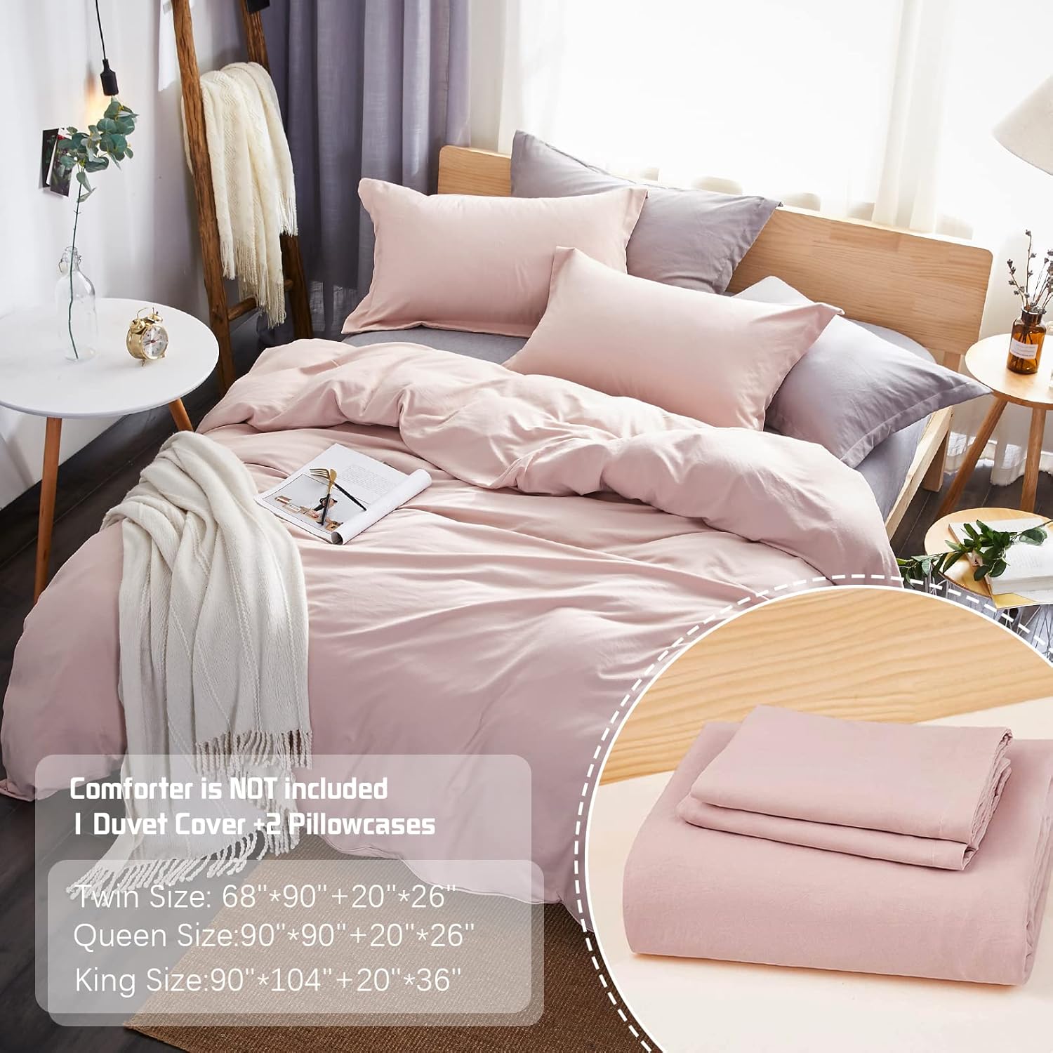 Dreaming Wapiti Duvet Cover Queen,Washed Microfiber Pink Queen Size Duvet Cover Set,Solid Color - Soft and Breathable with Zipper Closure & Corner Ties (Pink Mocha, Queen) - Grand Goldman