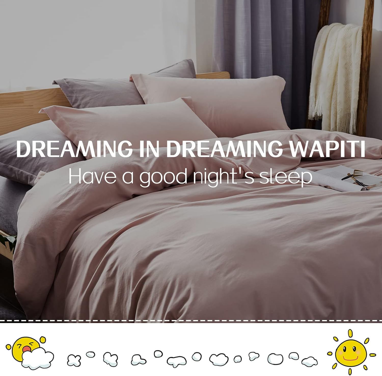 Dreaming Wapiti Duvet Cover Queen,Washed Microfiber Pink Queen Size Duvet Cover Set,Solid Color - Soft and Breathable with Zipper Closure & Corner Ties (Pink Mocha, Queen) - Grand Goldman