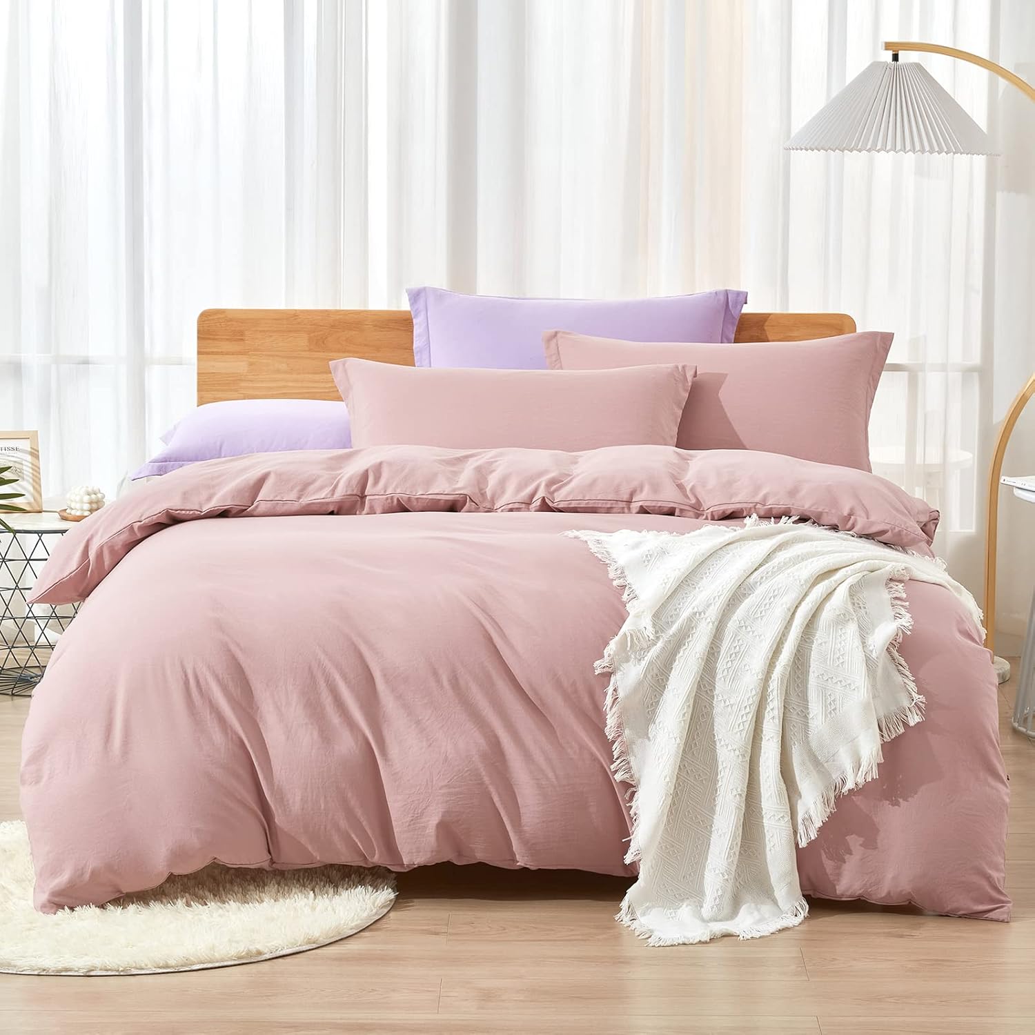 Dreaming Wapiti Duvet Cover Queen,Washed Microfiber Pink Queen Size Duvet Cover Set,Solid Color - Soft and Breathable with Zipper Closure & Corner Ties (Pink Mocha, Queen) - Grand Goldman