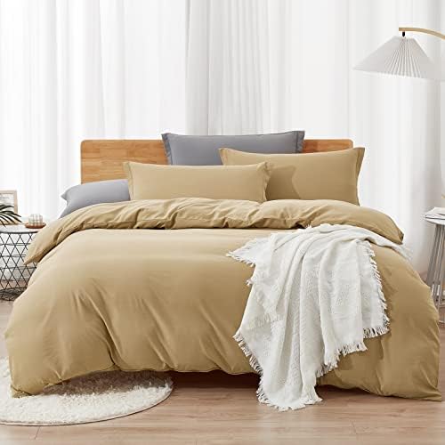 Dreaming Wapiti Duvet Cover Queen,Washed Microfiber Pink Queen Size Duvet Cover Set,Solid Color - Soft and Breathable with Zipper Closure & Corner Ties (Pink Mocha, Queen) - Grand Goldman