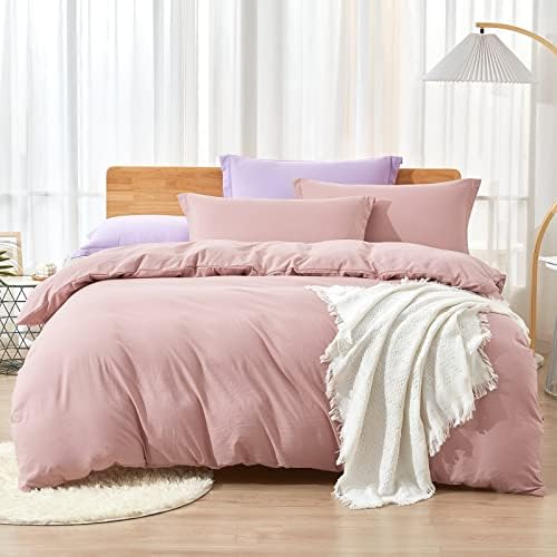 Dreaming Wapiti Duvet Cover Queen,Washed Microfiber Pink Queen Size Duvet Cover Set,Solid Color - Soft and Breathable with Zipper Closure & Corner Ties (Pink Mocha, Queen) - Grand Goldman