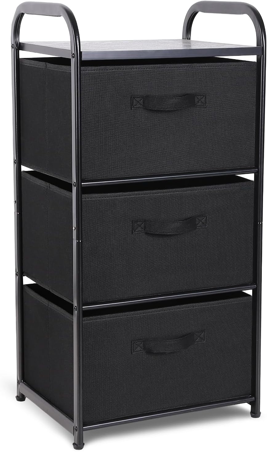 Dresser Storage with 3 Drawers, Fabric Dresser Tower, Vertical Storage Unit for Bedroom, Closet, Office, Black - Grand Goldman