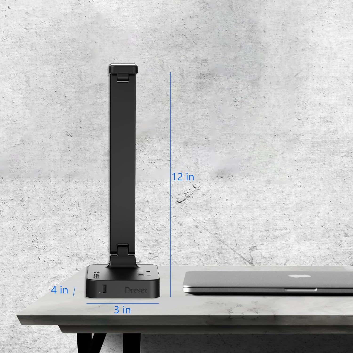 Drevet LED Desk Lamp, Desk Light with 1 USB Charging Port and 2 AC Power Outlet, 3 Lighting Modes, 3 Level Brightness,1H Timer, Touch Control, Eye-Caring Home Office Foldable Table Lamp (Black) - Grand Goldman