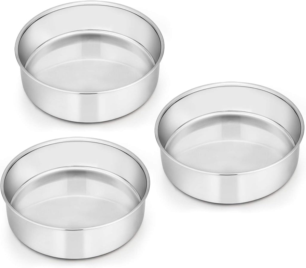 E-far 6 Inch Cake Pan Set of 3, Stainless Steel Round Smash Cake Baking Pans Tins, Non-Toxic & Healthy, Mirror Finish & Dishwasher Safe - Grand Goldman