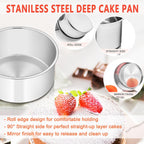 E-far 6 Inch Cake Pan Set of 3, Stainless Steel Round Smash Cake Baking Pans Tins, Non-Toxic & Healthy, Mirror Finish & Dishwasher Safe - Grand Goldman
