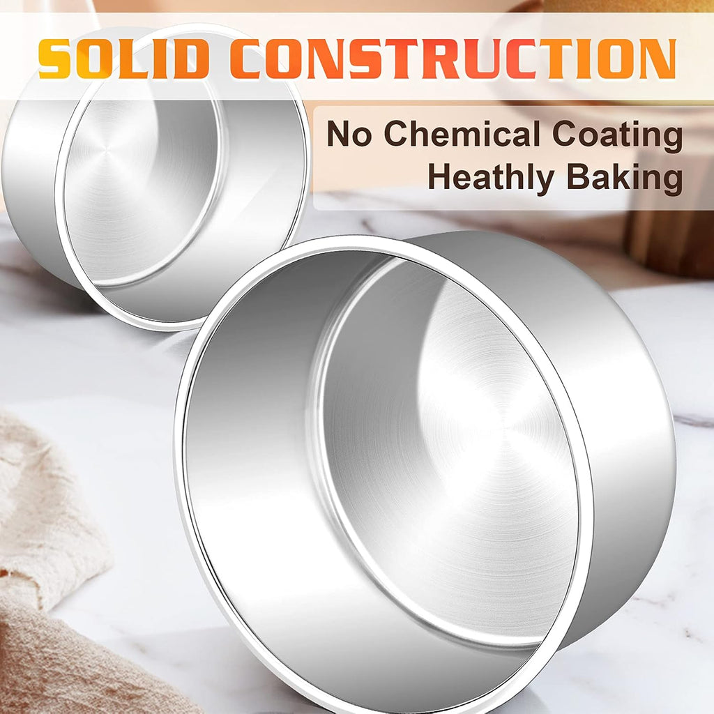 E-far 6 Inch Cake Pan Set of 3, Stainless Steel Round Smash Cake Baking Pans Tins, Non-Toxic & Healthy, Mirror Finish & Dishwasher Safe - Grand Goldman