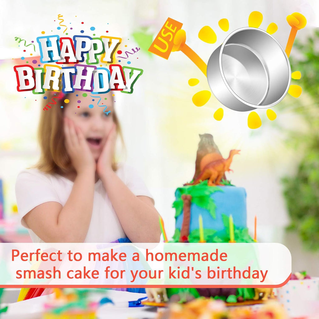 E-far 6 Inch Cake Pan Set of 3, Stainless Steel Round Smash Cake Baking Pans Tins, Non-Toxic & Healthy, Mirror Finish & Dishwasher Safe - Grand Goldman