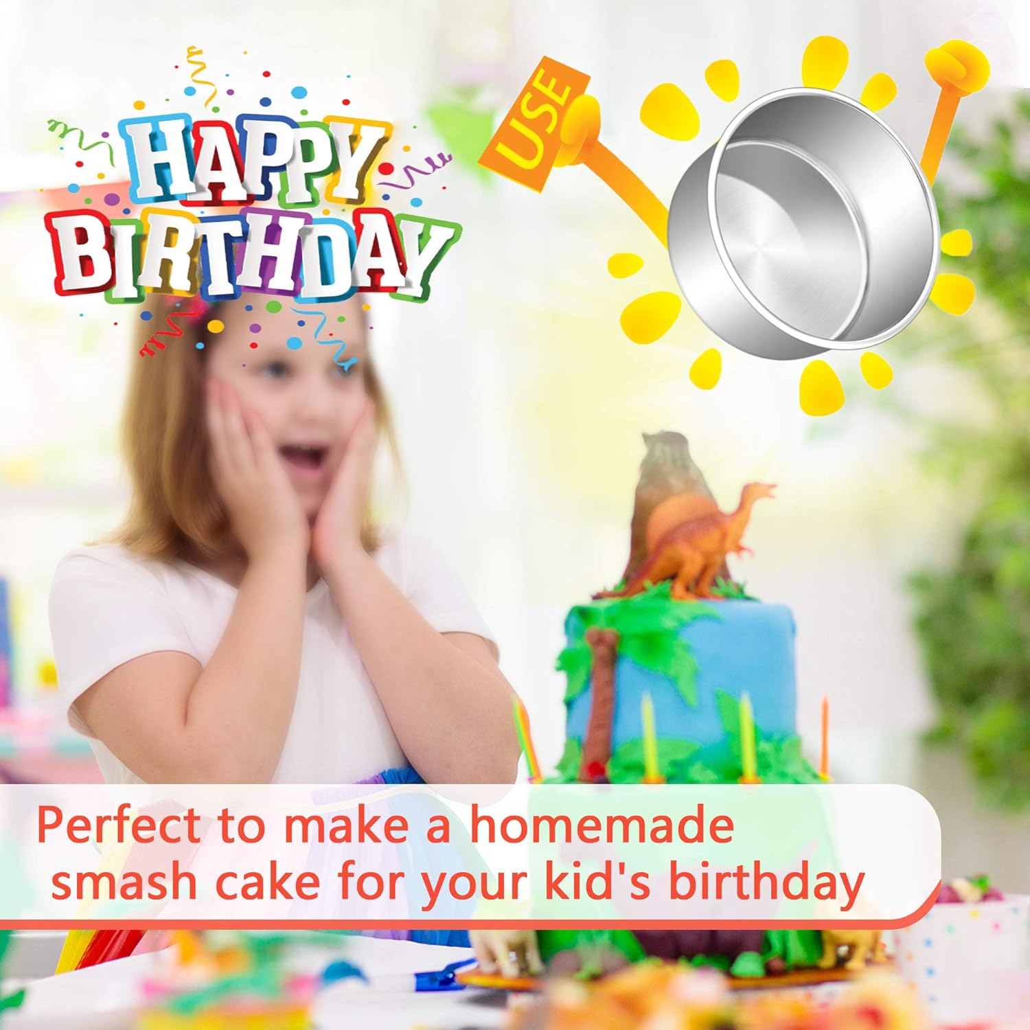 E-far 6 Inch Cake Pan Set of 3, Stainless Steel Round Smash Cake Baking Pans Tins, Non-Toxic & Healthy, Mirror Finish & Dishwasher Safe - Grand Goldman