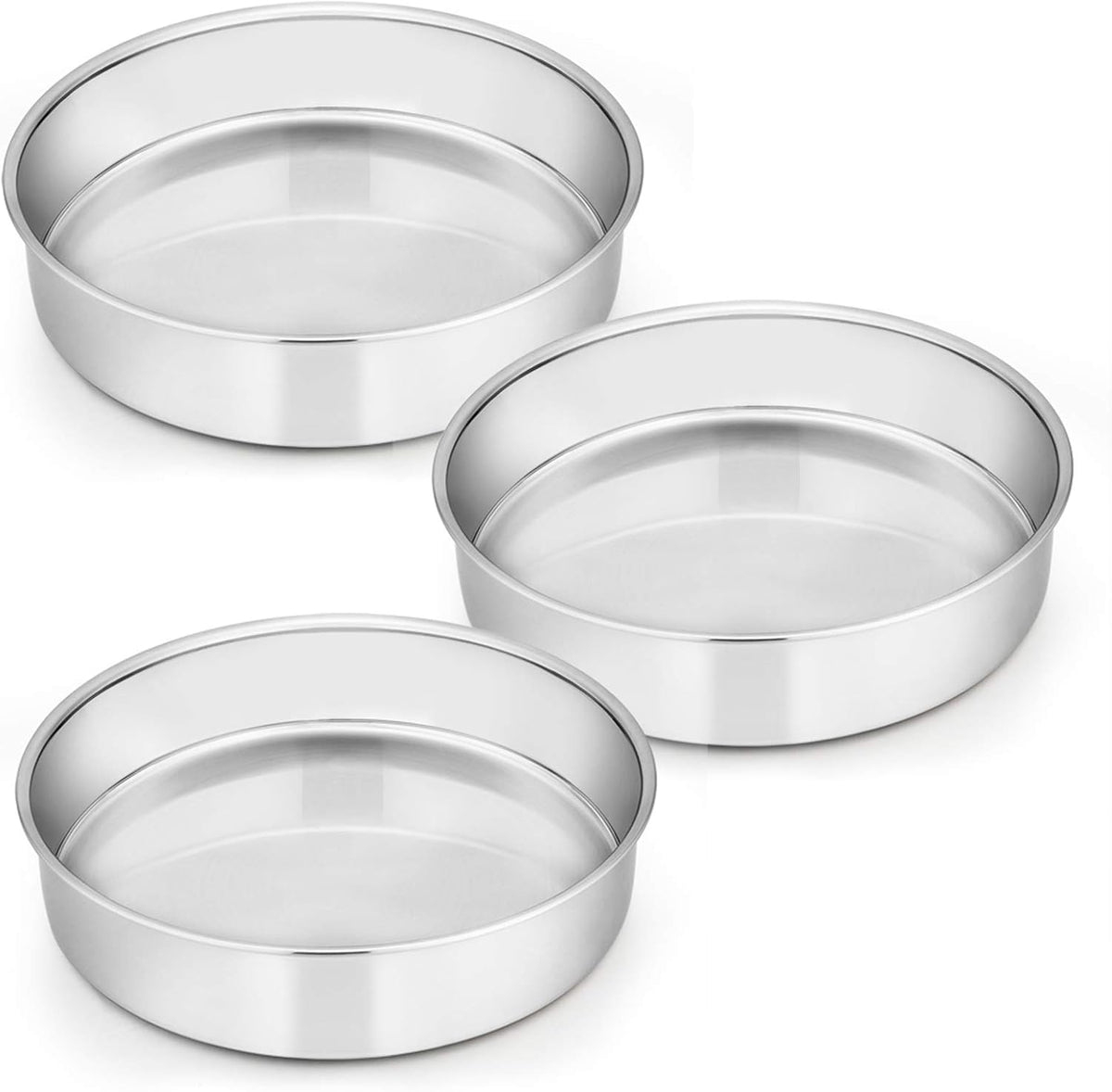 E-far 8 Inch Cake Pan Set of 3, Stainless Steel Round Layer Cake Baking Pans, Non-Toxic & Healthy, Mirror Finish & Dishwasher Safe - Grand Goldman