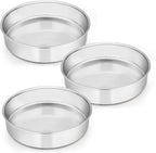 E-far 8 Inch Cake Pan Set of 3, Stainless Steel Round Layer Cake Baking Pans, Non-Toxic & Healthy, Mirror Finish & Dishwasher Safe - Grand Goldman