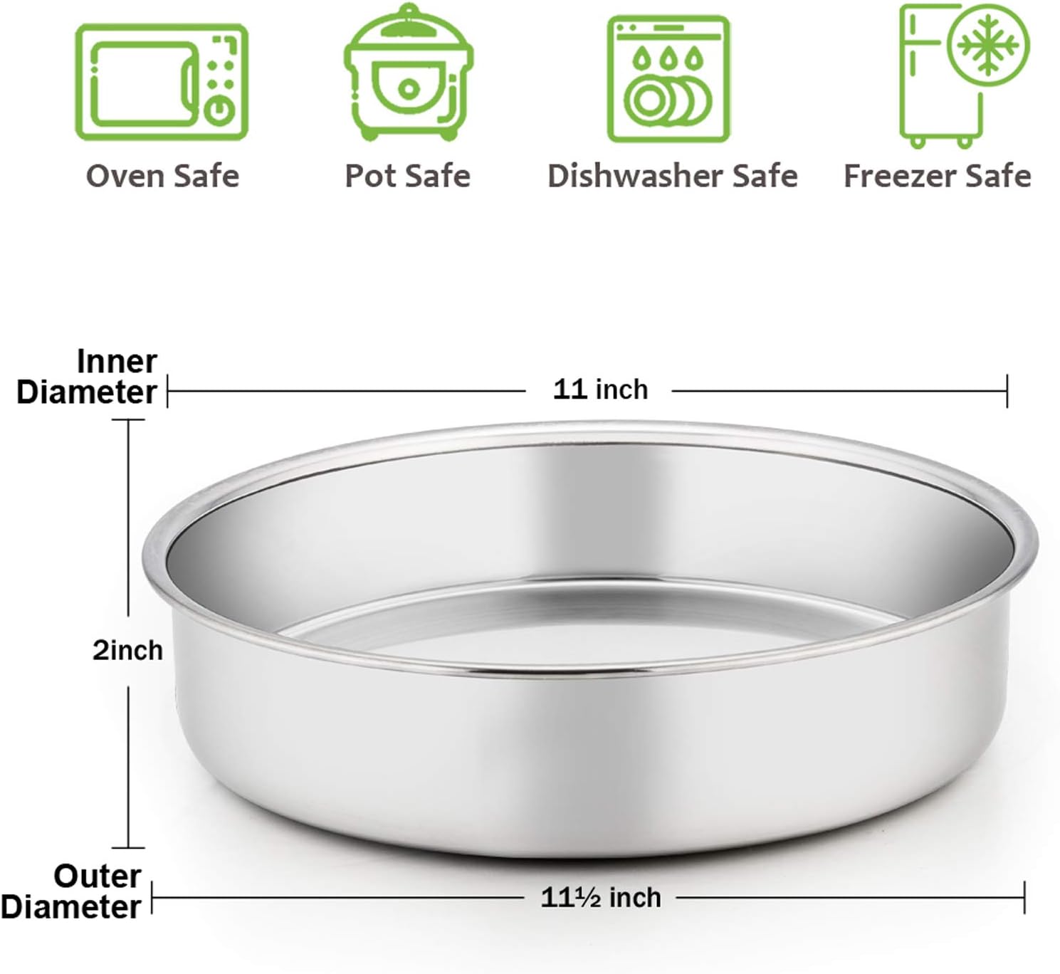 E-far 8 Inch Cake Pan Set of 3, Stainless Steel Round Layer Cake Baking Pans, Non-Toxic & Healthy, Mirror Finish & Dishwasher Safe - Grand Goldman