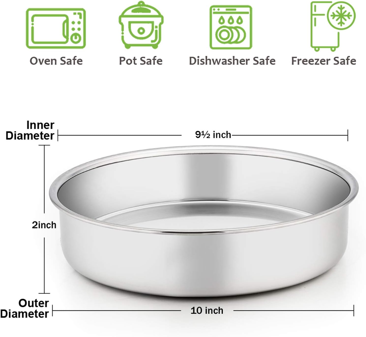 E-far 8 Inch Cake Pan Set of 3, Stainless Steel Round Layer Cake Baking Pans, Non-Toxic & Healthy, Mirror Finish & Dishwasher Safe - Grand Goldman