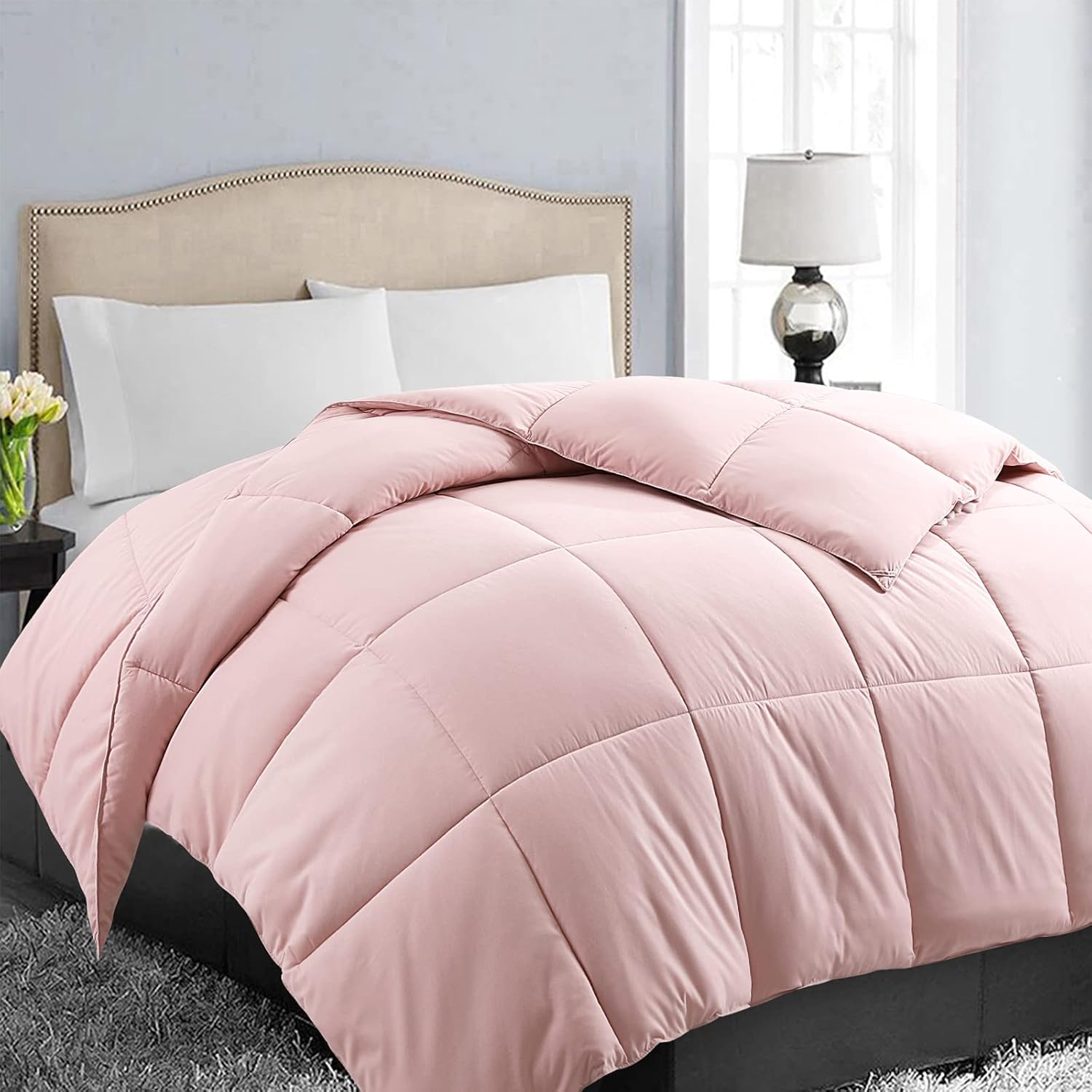 EASELAND All Season Queen Size Soft Quilted Down Alternative Comforter Reversible Duvet Insert with Corner Tabs,Winter Summer Warm Fluffy,White,88x88 inches - Grand Goldman
