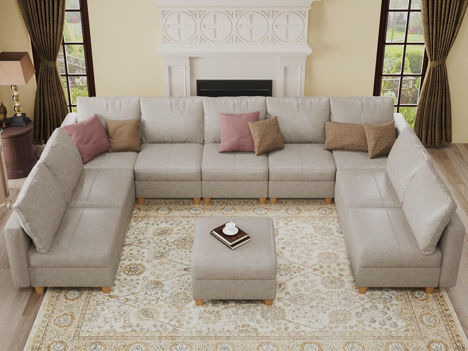 EASE MOOSE Modular Sectional Sofa with Storage, U Shaped Sectional Faux Leather Sectional Couch Large Sectional Sofa, Grey - Grand Goldman