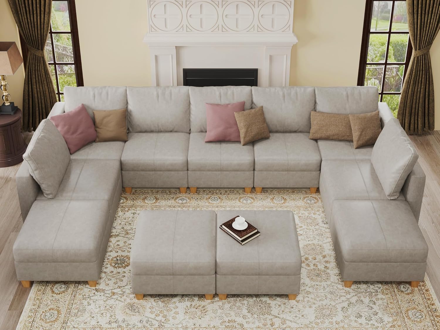 EASE MOOSE Modular Sectional Sofa with Storage, U Shaped Sectional Faux Leather Sectional Couch Large Sectional Sofa, Grey - Grand Goldman