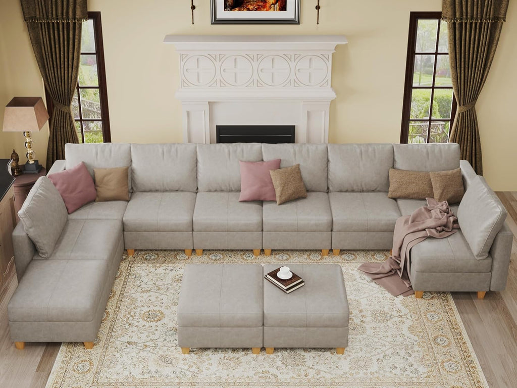 EASE MOOSE Modular Sectional Sofa with Storage, U Shaped Sectional Faux Leather Sectional Couch Large Sectional Sofa, Grey - Grand Goldman
