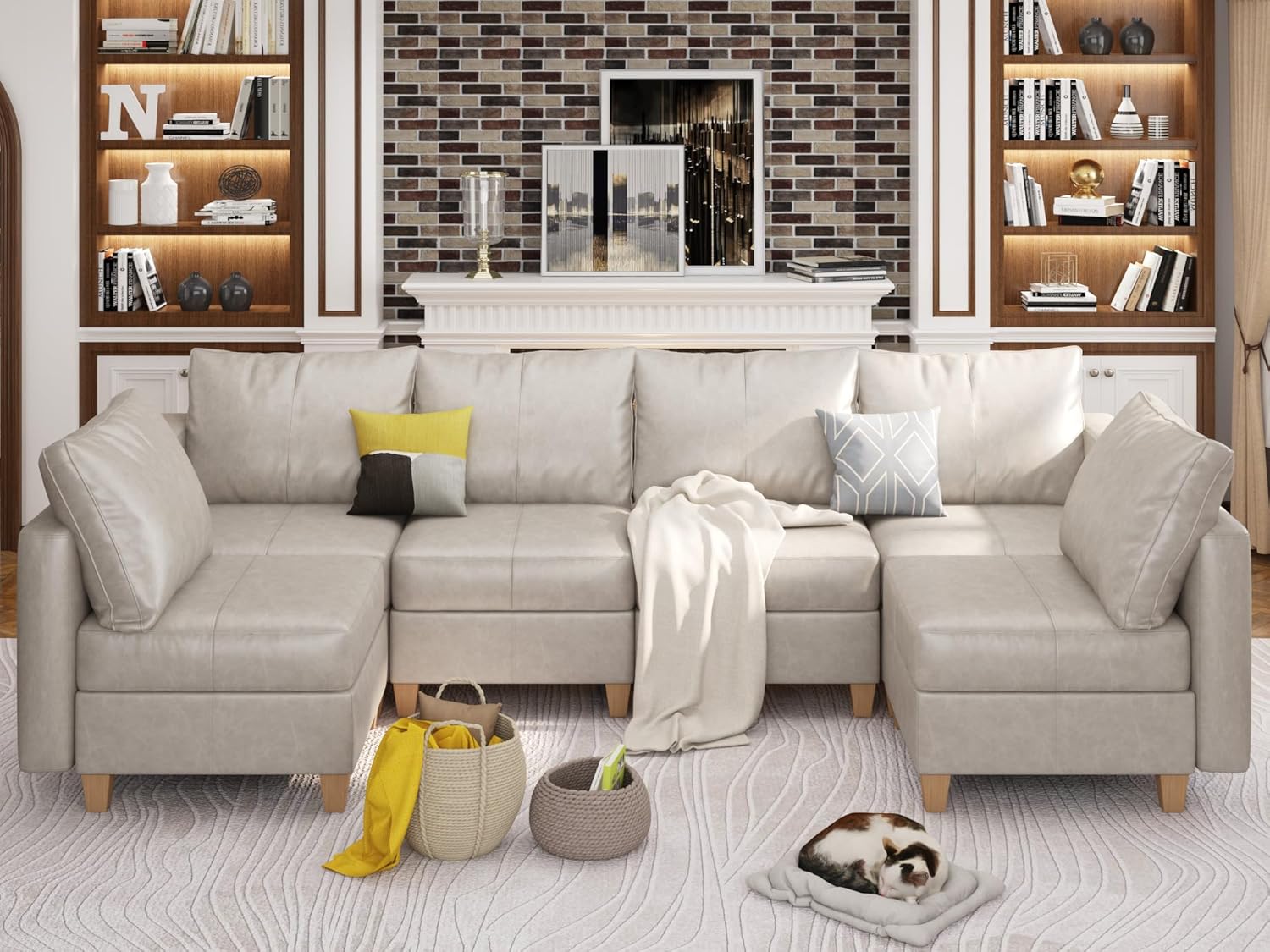 EASE MOOSE Modular Sectional Sofa with Storage, U Shaped Sectional Faux Leather Sectional Couch Large Sectional Sofa, Grey - Grand Goldman